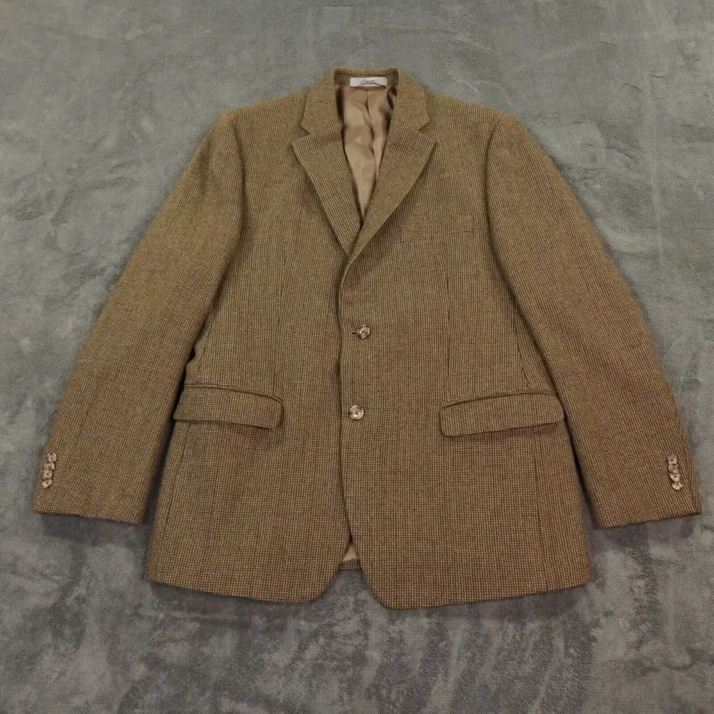 Vinatge Lauren Ralph Lauren Blazer Men 43R Brown Wool Houndstooth Sports‎ Coat